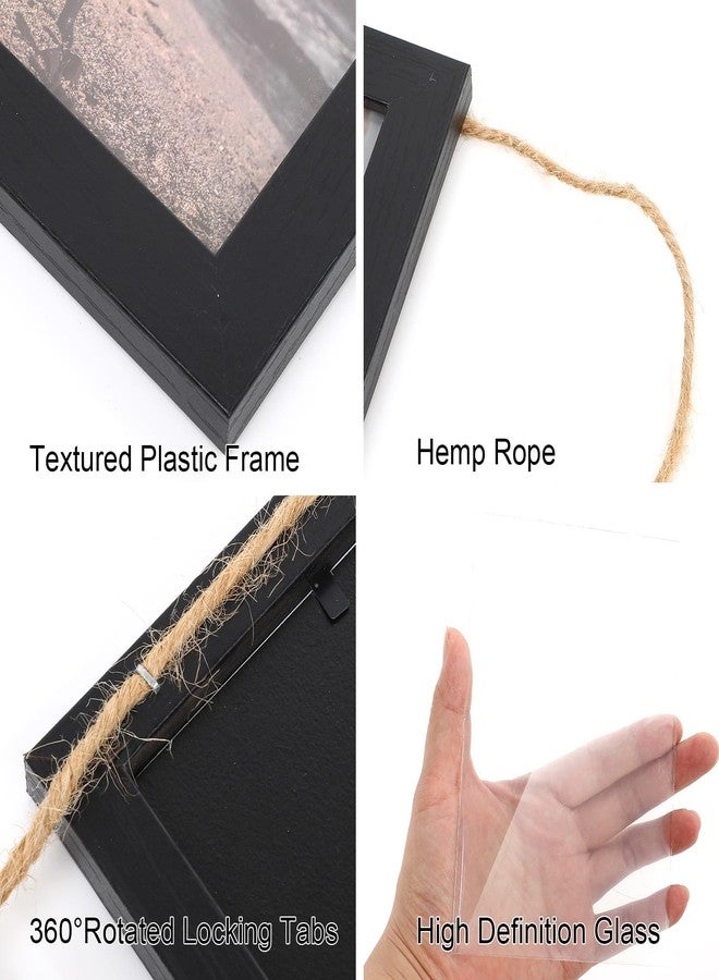 AojSup 2 Pcs 4x6 Wall Hanging Picture Frames Collage with 10 Openings Picture Frame Collage With Rope - Rustic Black, Casual Style Engineered Wood Frames - Wall Mount Only - Image 3